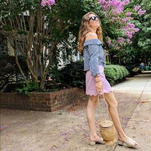 Gingham Off-Shoulder, Tie Front, Button Down Top